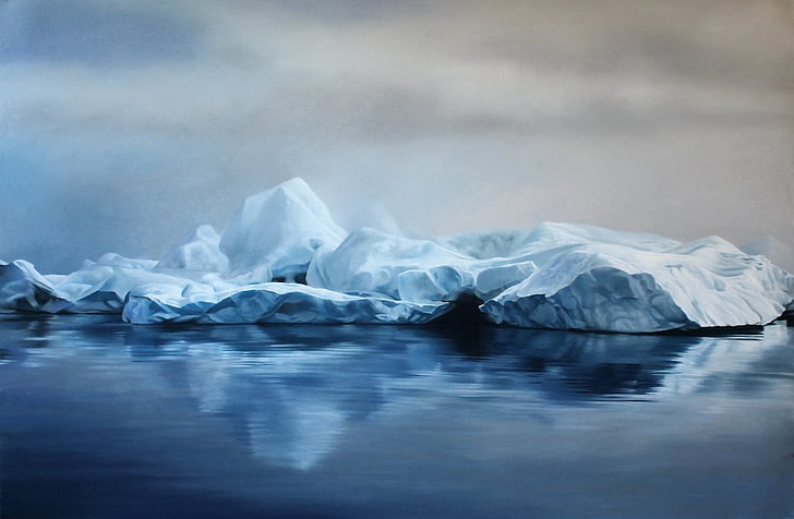 белые ледники, лед, отражение, HD обои
