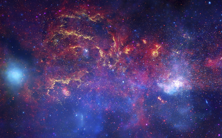 carta da parati digitale galassia rossa, blu e grigia, spazio, arte digitale, arte spaziale, Sfondo HD