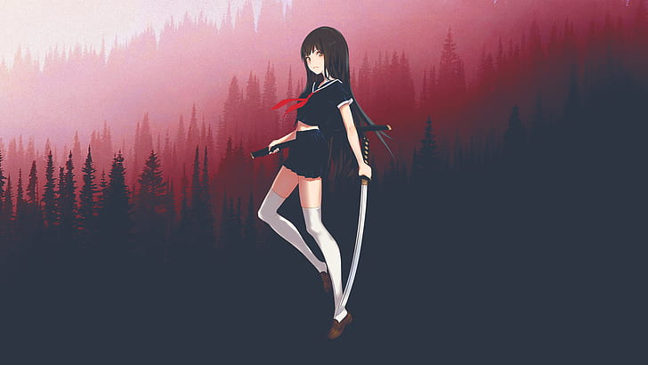 katana สาวอะนิเมะ Blood-C ภาพซ้อนภาพ, วอลล์เปเปอร์ HD