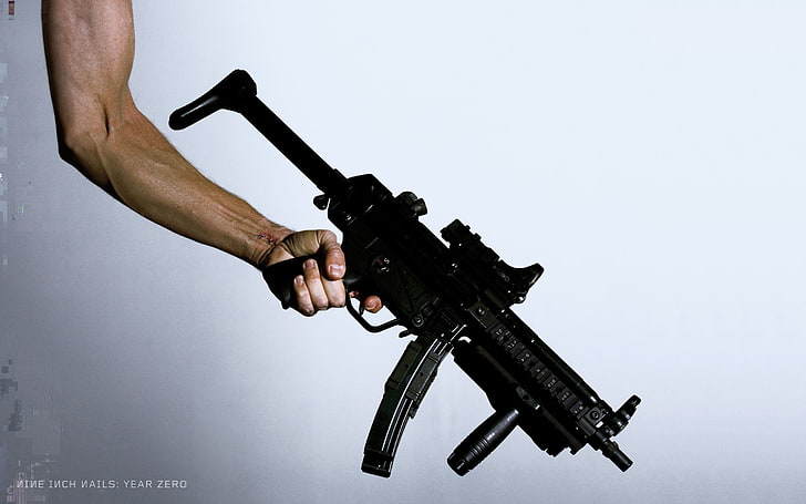 espingarda de assalto preta e cinza, Nine Inch Nails, arma, HD papel de parede
