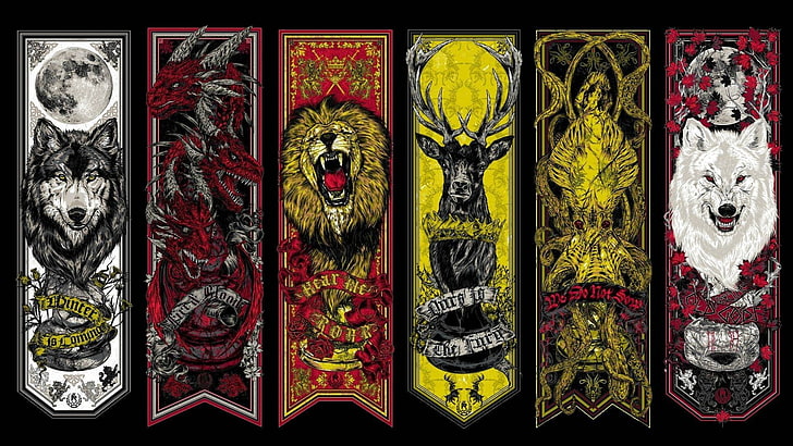 assorted animal logos, Game of Thrones, sigils, TV, collage, HD wallpaper