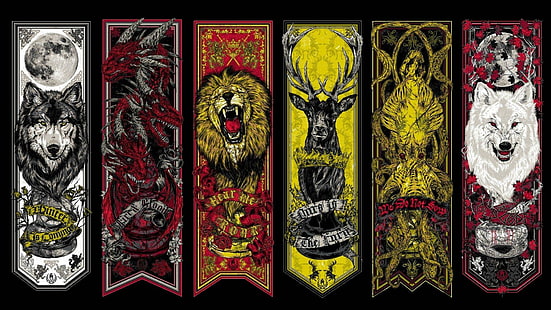 логотипы разных животных, игра престолов, сигилы, тв, коллаж, HD обои HD wallpaper