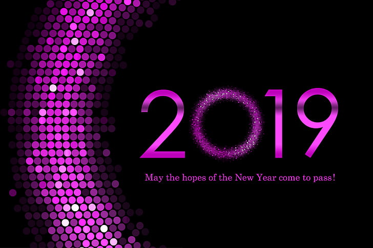 Новый год, удачи, 2019 (год), с новым годом, фиолетовый, цифры, HD обои