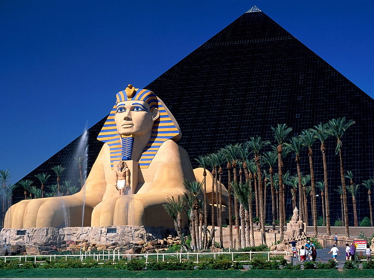 Luxor Hotel And Casino - Las Vegas, estatua de la Esfinge, paisajes urbanos, Las Vegas, edificio, hotel, Fondo de pantalla HD