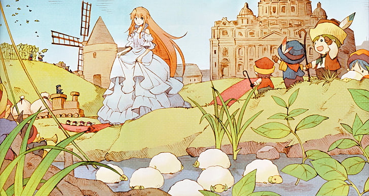 Textil mit weißem und grünem Blumendruck, Jinrui wa Suitai Shimashita, Anime, HD-Hintergrundbild