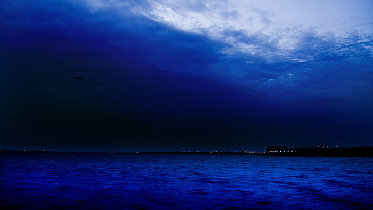 body of water, sky, sea, clouds, night, HD wallpaper