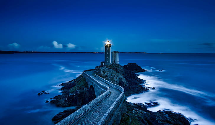 lighthouse, plouzane, france, landmark, ocean, sea, HD wallpaper