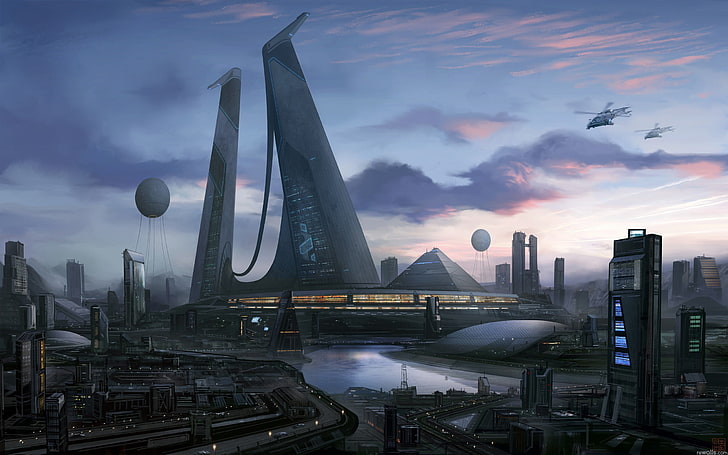 미래 건물 배경, 도시, 미래 도시, 공상 과학, HD 배경 화면
