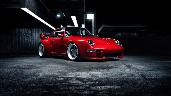 porsche 993, кола, червен, гръндж, гараж, Porsche, HD тапет HD wallpaper