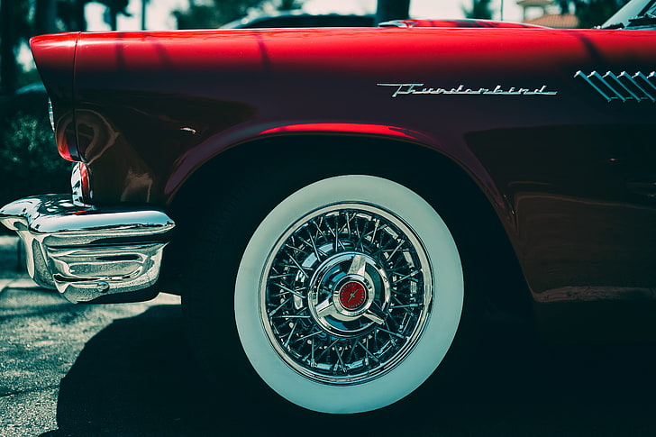 red Ford Thunderbird, ford thunderbird, ford, bumper, wheel, HD wallpaper