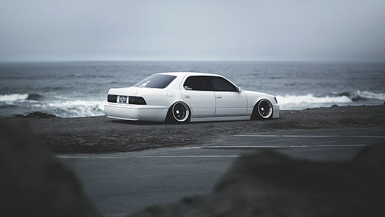 weiße Limousine, Meer, Lexus, ls400, HD-Hintergrundbild HD wallpaper