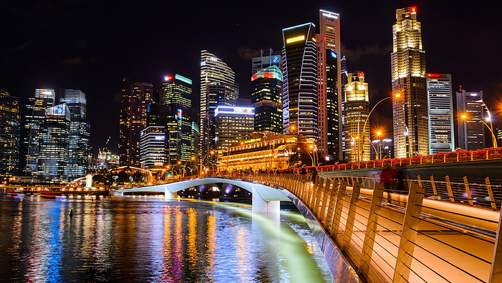シンガポール 都市景観 都市 シンガポール川 大都市 夜 ジュビリー橋 高層ビル 街の明かり マリーナベイ 建築 水 アジア Hdデスクトップの壁紙 Wallpaperbetter