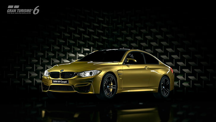 berlina BMW color oro, Gran Turismo 6, Gran Turismo, BMW, BMW M4 Coupé, BMW M4, videogiochi, auto, Sfondo HD