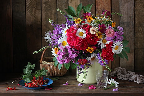  autumn, flowers, berries, bouquet, colorful, still life, currants, HD wallpaper HD wallpaper