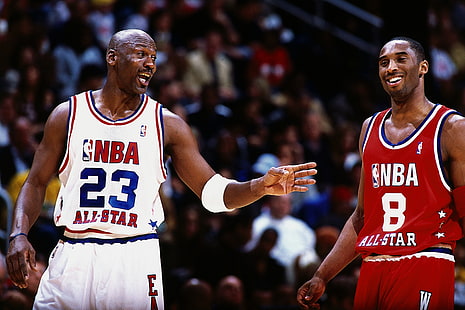 Michael Jordan e Kobe Bryant, NBA, basket, sport, Michael Jordan, Kobe Bryant, leggenda, stelle, sport, Sfondo HD HD wallpaper