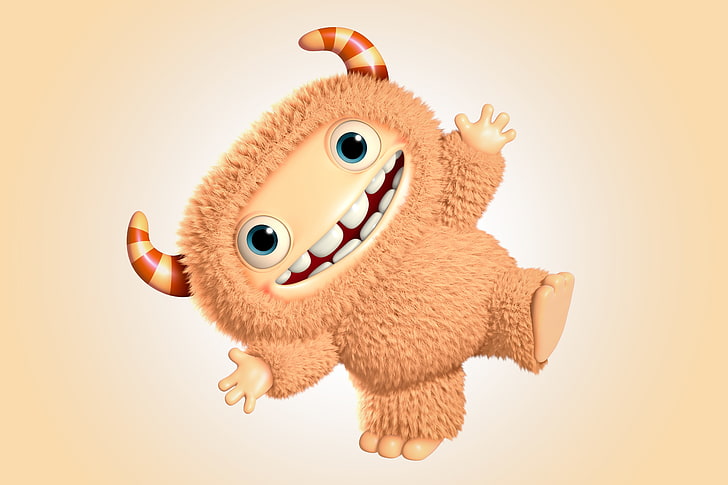 brown plush toy, monster, cartoon, character, funny, cute, HD wallpaper