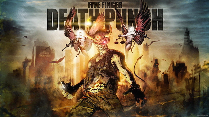 pintura de cavalo marrom e preto, Five Finger Death Punch, logotipo, esqueleto, hard rock, bandas de rock, HD papel de parede