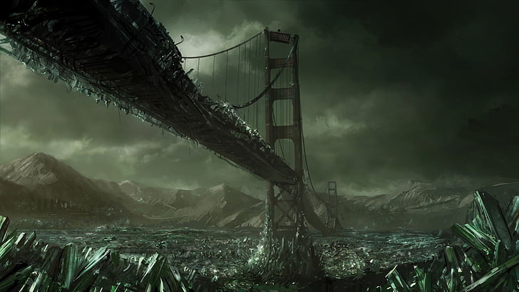 Jembatan Golden Gate, ilustrasi AS, apokaliptik, jembatan, San Francisco, Jembatan Golden Gate, seni digital, futuristik, fiksi ilmiah, Command and Conquer 3: Tiberium Wars, Wallpaper HD