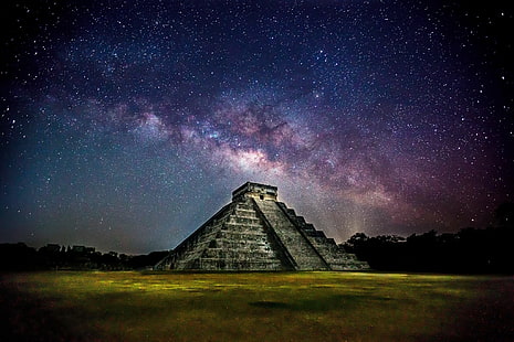 Chichen Itza, pyramide de Kukulkan, ziggurat gris, les étoiles, le Mexique, la voie lactée, le ciel nocturne, le photographe, la ville de Chichen Itza, pyramide de Kukulkan, Quetzalcoatl, Ryan Smith, Fond d'écran HD HD wallpaper
