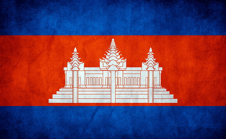 カンボジアのグランジフラグ、寺院の旗、芸術、グランジ、フラグ、カンボジアと赤と青、 HDデスクトップの壁紙
