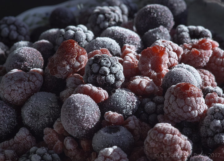 raspberries and blueberries, berries, frozen, raspberries, blackberries, blueberries, HD wallpaper
