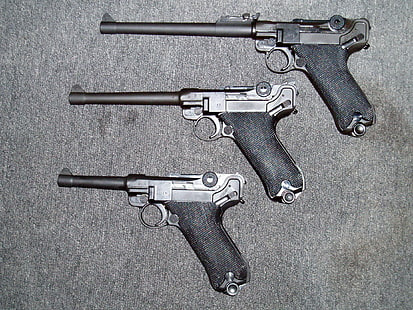 tre svarta Mauser-pistoler, Parabellum, Georg Luger, Luger Pistol, P08, HD tapet HD wallpaper