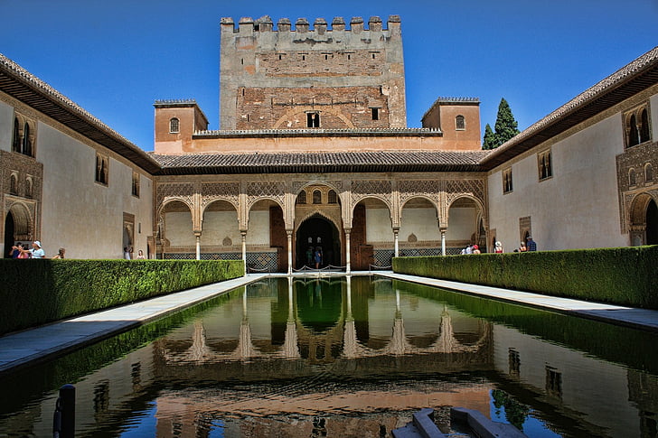 Slott, Alhambra, Granada, Reflektion, Spanien, HD tapet