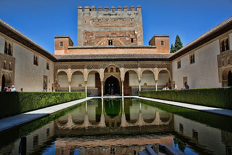 Castillos, Alhambra, Granada, Reflejo, España, Fondo de pantalla HD HD wallpaper
