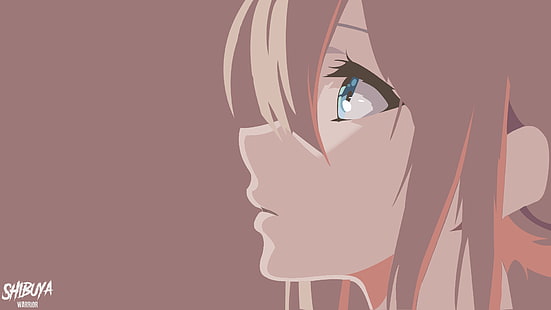 Фиолетовый Эвергарден, аниме девушки, голубые глаза, аниме, лицо, профиль, простой фон, HD обои HD wallpaper