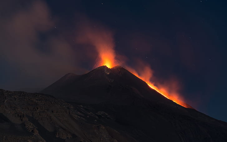 Нощ на изригване на вулкан лава HD, природа, нощ, вулкан, лава, изригване, HD тапет