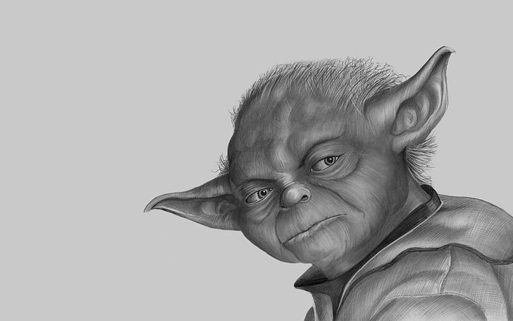 Star Wars Master Yoda portrait sketch, white, face, grey, star wars, Jedi, yoda, iodine, master, good, HD wallpaper