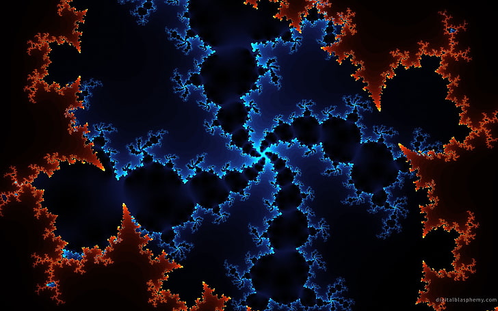 red and blue flakes wallpaper, fractal, HD wallpaper