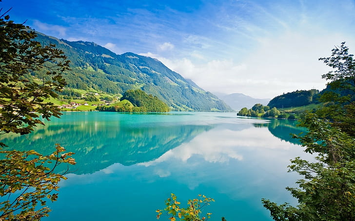 자연 풍경 청록색 산 호수, HD 배경 화면
