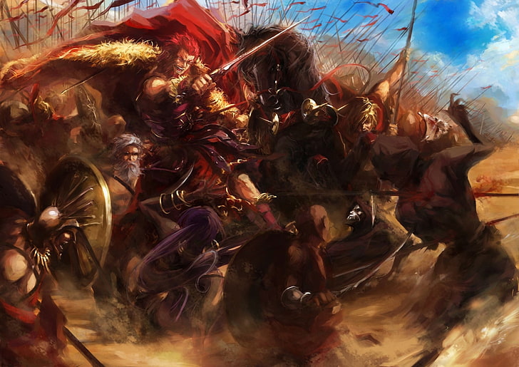 mężczyzna z malowaniem na czerwonej pelerynie, anime, seria Fate, Fate / Zero, Rider (Fate / Zero), Tapety HD