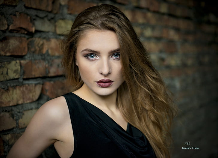 women, model, face, portrait, blonde, blue eyes, Jaroslaw Oldak, looking at viewer, HD wallpaper