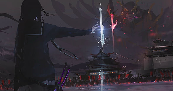 samurai, katana, Aoi Ogata, ilustraciones, Fondo de pantalla HD HD wallpaper