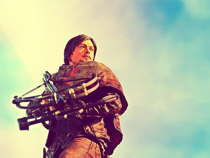 the sky, clouds, toys, crossbow, Norman Reedus, Daryl Dixon, The Walkind Dead, HD wallpaper
