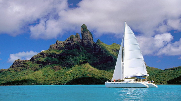Bora, Katamaran, Französisch, Lagune, Polynesien, HD-Hintergrundbild