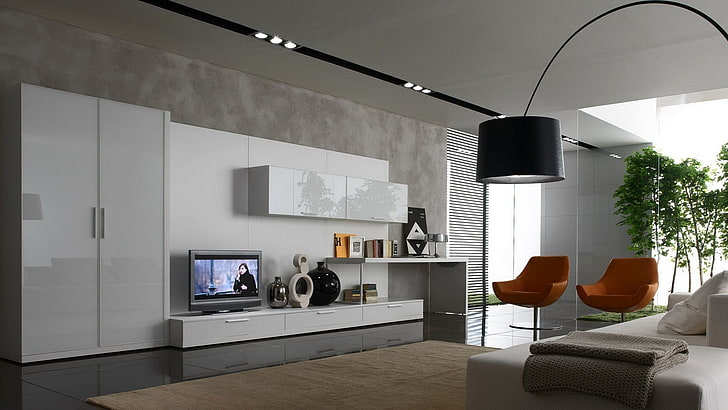 телевизор с плосък екран, стая, диван, HD тапет