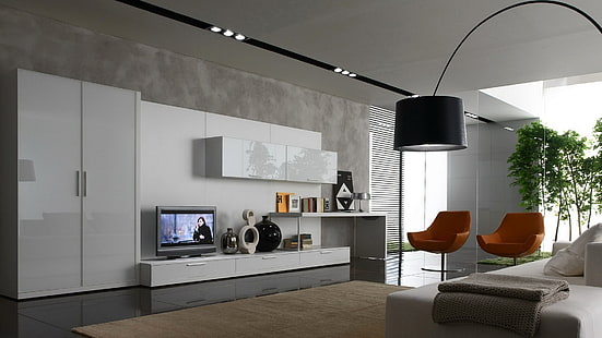 телевизор с плоским экраном, комната, диван, HD обои HD wallpaper