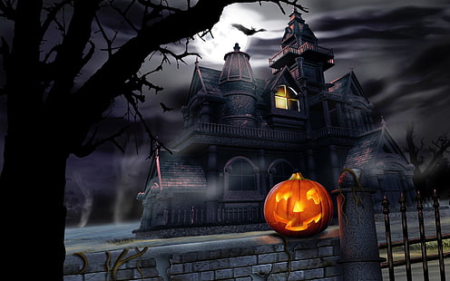 Ночи Хэллоуина, иллюстрация дома с привидениями, Хэллоуин, ночи, HD обои HD wallpaper