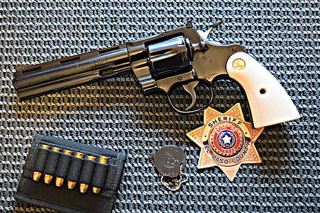 оружие, значок, револьвер, кольт, питон, HD обои HD wallpaper