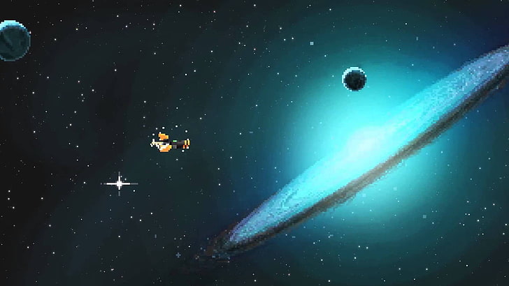 Schwarz-Weiß-Galaxie-Illustration, Videospiele, Pixel, Pixelkunst, Steredenn, Indie-Spiele, Weltraum, Science-Fiction, Planet, HD-Hintergrundbild