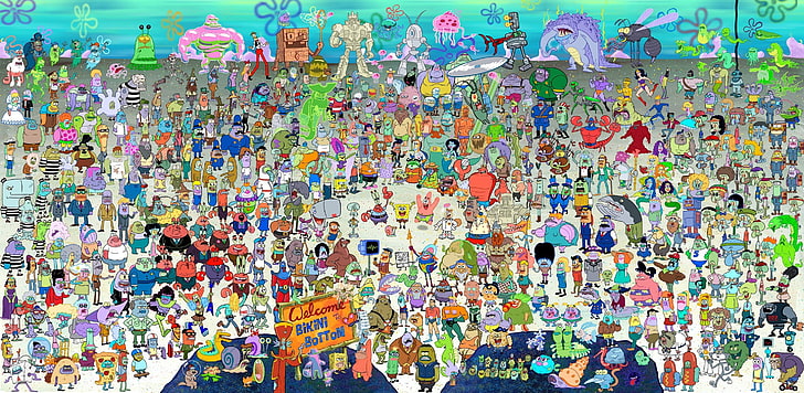 Spongebob Squarepants characters at Bikini Bottom, SpongeBob SquarePants, HD wallpaper
