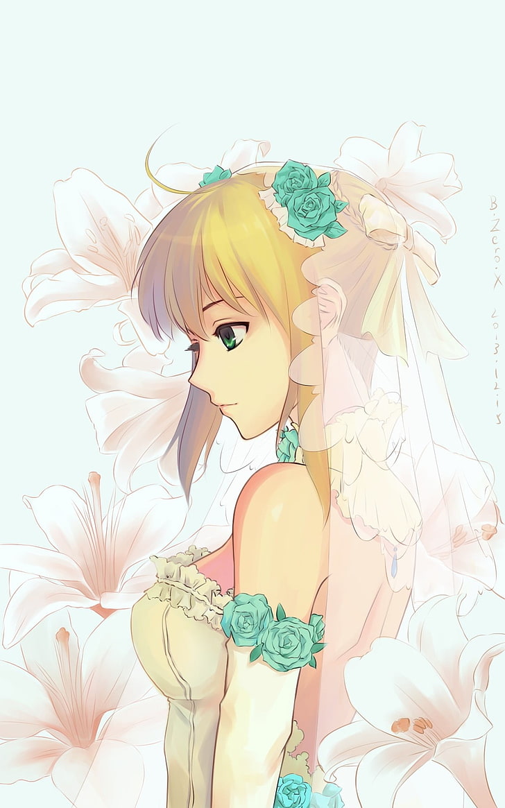 anime girls, brides, Sabre, Fate Series, Wallpaper HD, wallpaper seluler