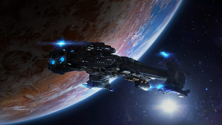 Starcraft, Battlecruiser (StarCraft), планета, космос, космически кораб, HD тапет