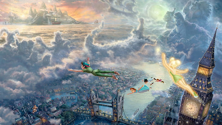 Peter Pan HD ، بيج بن ، لندن ، بيتر بان ، التايمز ، جسر البرج، خلفية HD