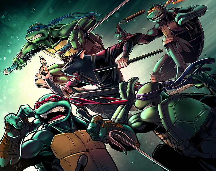 Poster Teenage Mutant Ninja Turtles, kura-kura, tikus, tmnt, mutan, Raphael, Leonardo, Donatello, Splinter, Teenage Mutant Ninja Turtles, Michelangelo, Wallpaper HD