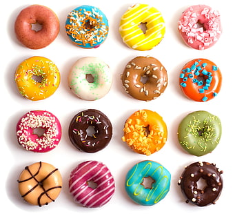 assorted flavor donuts, colorful, donuts, dessert, cakes, sweet, glaze, HD wallpaper HD wallpaper
