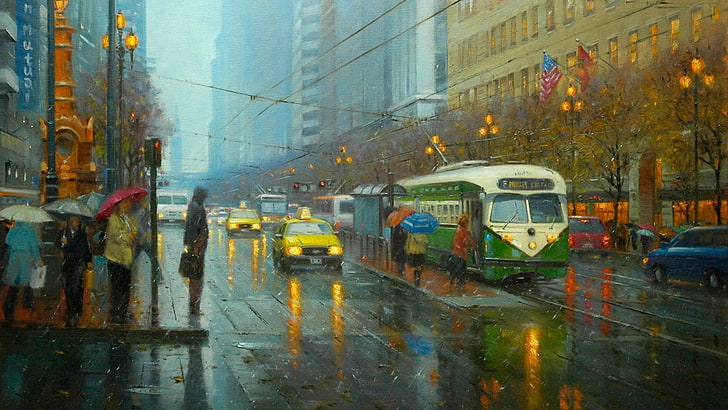 città, paesaggio urbano, pioggia, vintage, San Francisco, Sfondo HD
